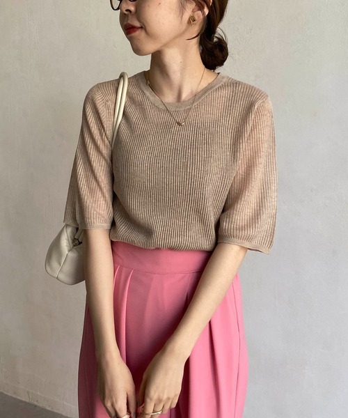 CAPRICIEUX LE'MAGE（カプリシューレマージュ）の「シアーリブハーフスリーブプルオーバー（ニット/セーター・レディース・ホワイト系その他/ブラック/ベージュ/グリーン・FREE）」の20枚目の写真