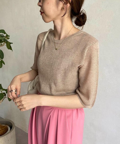 CAPRICIEUX LE'MAGE（カプリシューレマージュ）の「シアーリブハーフスリーブプルオーバー（ニット/セーター・レディース・ホワイト系その他/ブラック/ベージュ/グリーン・FREE）」の21枚目の写真