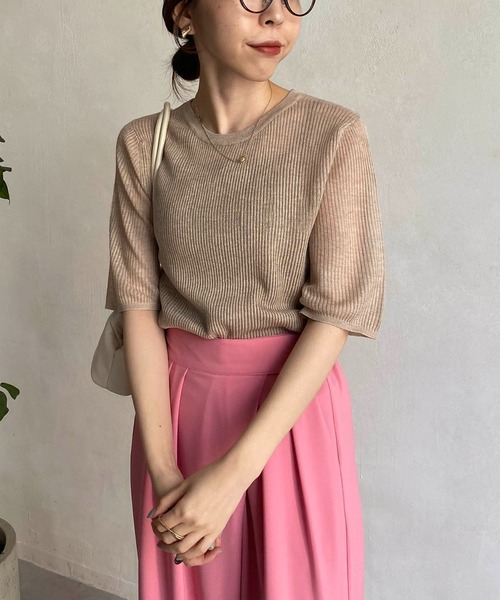 CAPRICIEUX LE'MAGE（カプリシューレマージュ）の「シアーリブハーフスリーブプルオーバー（ニット/セーター・レディース・ホワイト系その他/ブラック/ベージュ/グリーン・FREE）」の22枚目の写真