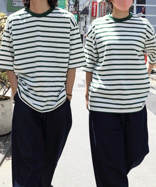 8(eight)(エイト)の「レトロボーダーTシャツ(Tシャツ/カットソー・メンズ・ホワイト系その他/ホワイト系その他2/ネイビー系/サックスブルー/グレイッシュベージュ/グリーン系その他2/ライトグレー/グリーン系その他・X-LARGE/LARGE/MEDIUM)」の1枚目の写真