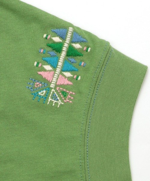 キョウコヒガ　刺繍カットソー　チュールプルオーバー　ゆったり　Mサイズ　緑 msjbc106_d_11.jpg