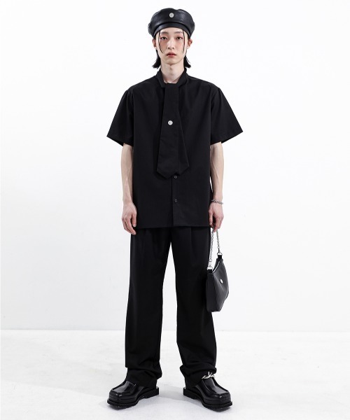 BASIC COTTON(ベーシックコットン)の「A'GEM/9 × .kom『BASIC COTTON/ベーシックコットン』TIE HALF SHIRT/タイハーフ シャツ 半袖(Tシャツ/カットソー・メンズ・ホワイト/ブラック・FREE)」の11枚目の写真