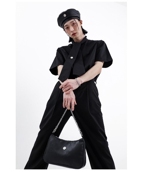 BASIC COTTON(ベーシックコットン)の「A'GEM/9 × .kom『BASIC COTTON/ベーシックコットン』TIE HALF SHIRT/タイハーフ シャツ 半袖(Tシャツ/カットソー・メンズ・ホワイト/ブラック・FREE)」の4枚目の写真