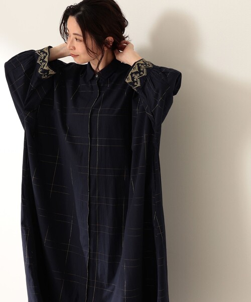 NE QUITTEZ PAS!(ヌキテパ)の「ne Quittez pas / ヌキテパ チェック エンブロイダリー シャツワンピース(ワンピース・レディース・ネイビー・ONE SIZE)」の5枚目の写真
