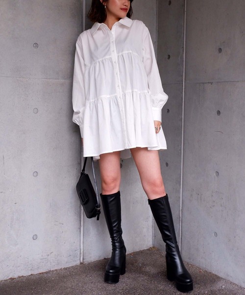 SPIRALGIRL(スパイラルガール)の「ティアードワンピース(ワンピース・レディース・ホワイト/グリーン・FREE)」の4枚目の写真