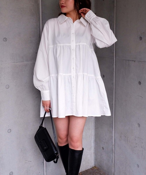 SPIRALGIRL(スパイラルガール)の「ティアードワンピース(ワンピース・レディース・ホワイト/グリーン・FREE)」の5枚目の写真