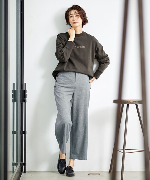 J.PRESS（ジェイプレス）の「【洗える】Mixツイードチェック  セミワイド パンツ（その他パンツ・レディース・ライトグレー系3/ブラウン系3・T13/T15/T17）」の4枚目の写真
