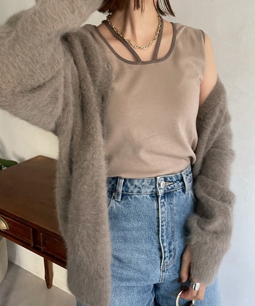 DouDou（ドゥドゥ）の「AW 配色2WAYタンク（タンクトップ・レディース・ブラック/ベージュ/オフホワイト・FREE）」の4枚目の写真