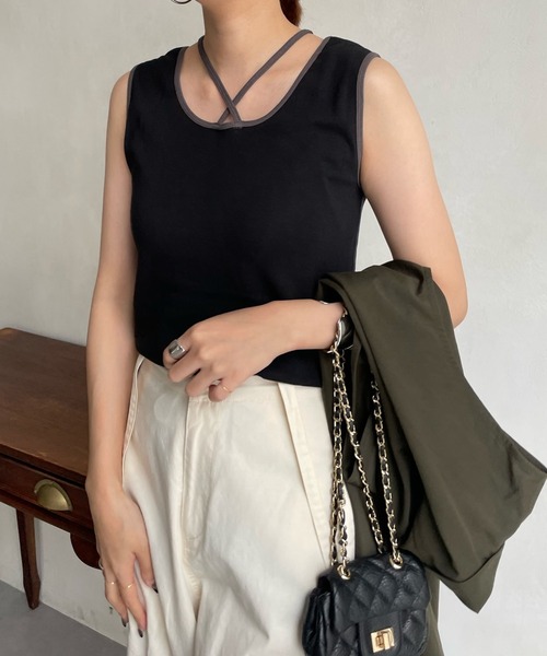 DouDou（ドゥドゥ）の「AW 配色2WAYタンク（タンクトップ・レディース・ブラック/ベージュ/オフホワイト・FREE）」の10枚目の写真