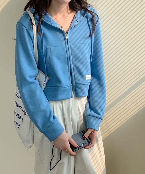 セール】ワンポイントロゴジップアップクロップドパーカー（パーカー