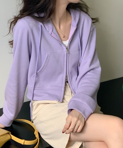 meJane(ミージェーン)の「ワンポイントロゴジップアップクロップドパーカー(パーカー・レディース・ブラック/グレー/ピンク/イエロー/ブルー/ラベンダー・FREE)」の21枚目の写真
