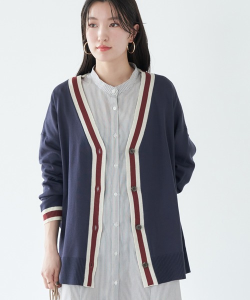 earth music&ecology（アースミュージックアンドエコロジー）の「配色トリムカーディガン（カーディガン/ボレロ・レディース・ネイビー/マスタード/グリーン/グレー/アイボリー/ブラウン・FREE）」の5枚目の写真