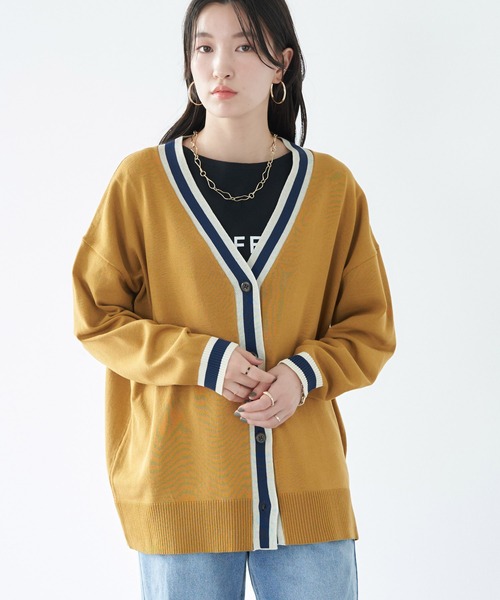 earth music&ecology（アースミュージックアンドエコロジー）の「配色トリムカーディガン（カーディガン/ボレロ・レディース・ネイビー/マスタード/グリーン/グレー/アイボリー/ブラウン・FREE）」の6枚目の写真