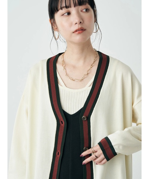 earth music&ecology（アースミュージックアンドエコロジー）の「配色トリムカーディガン（カーディガン/ボレロ・レディース・ネイビー/マスタード/グリーン/グレー/アイボリー/ブラウン・FREE）」の10枚目の写真