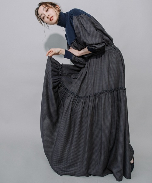 Munich（ミューニック）の「レーヨンポリエステルビエラティアードマキシスカート（スカート・レディース・ブラック/ベージュ/ネイビー・S/M/XS）」の16枚目の写真