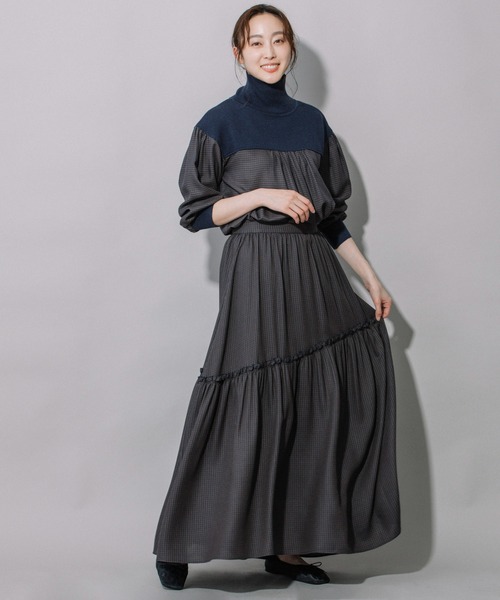 Munich（ミューニック）の「レーヨンポリエステルビエラティアードマキシスカート（スカート・レディース・ブラック/ベージュ/ネイビー・S/M/XS）」の4枚目の写真