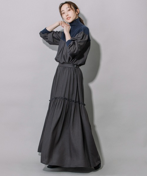 Munich（ミューニック）の「レーヨンポリエステルビエラティアードマキシスカート（スカート・レディース・ブラック/ベージュ/ネイビー・S/M/XS）」の7枚目の写真