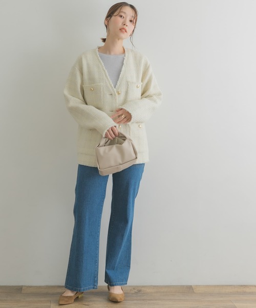 F by ROSSO（エフバイロッソ）の「F by ROSSO　ウールツイードノーカラージャケット（ノーカラージャケット・レディース・ネイビー/オフホワイト・38/36）」の10枚目の写真