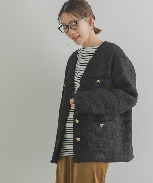 F by ROSSO（エフバイロッソ）の「F by ROSSO　ウールツイードノーカラージャケット（ノーカラージャケット・レディース・ネイビー/オフホワイト・38/36）」の14枚目の写真