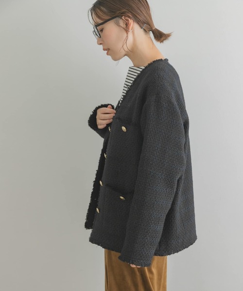 F by ROSSO（エフバイロッソ）の「F by ROSSO　ウールツイードノーカラージャケット（ノーカラージャケット・レディース・ネイビー/オフホワイト・38/36）」の15枚目の写真