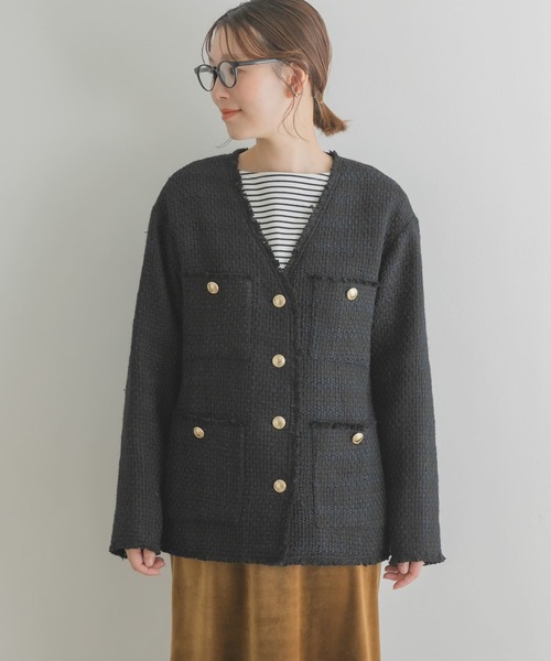 F by ROSSO（エフバイロッソ）の「F by ROSSO　ウールツイードノーカラージャケット（ノーカラージャケット・レディース・ネイビー/オフホワイト・38/36）」の19枚目の写真