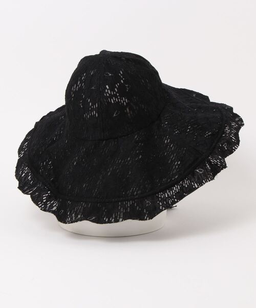 E.YAZAWA ホワイトハット 黒リボン付き つば広 カンカン帽 麦わら帽子