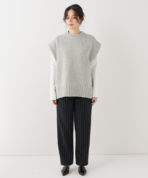 ATON(エイトン)wool mole crew neck vestニットベスト ATON エイトン チャコール モール ニットベスト ダークグレー 2