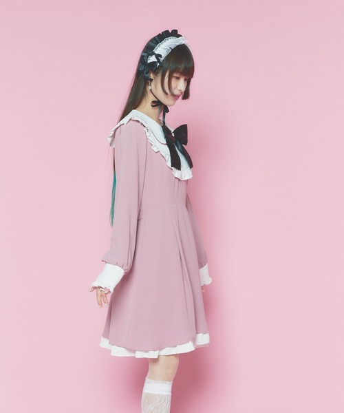 WEGO（ウィゴー）の「WEGO/【一部店限定】配色フリル付きヘッドドレス（ヘアバンド・レディース・ピンク/ブラック・FREE）」の5枚目の写真