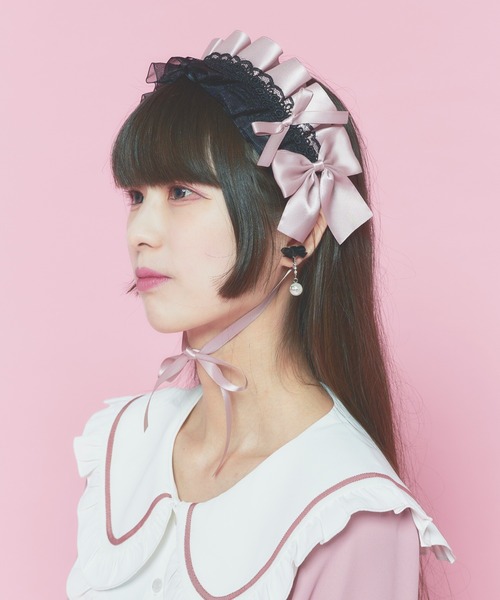 WEGO（ウィゴー）の「WEGO/【一部店限定】配色フリル付きヘッドドレス（ヘアバンド・レディース・ピンク/ブラック・FREE）」の7枚目の写真