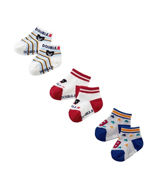DOUBLE_B(ダブルビー)の「ローカットソックスパック3足セット(11-21cm)(ソックス/靴下・キッズ・マルチ/ホワイト/ブルー/ブラック・15cm/17cm/19cm/11cm/13cm/11-13cm/13-15cm/15-17cm/17-19cm/19-21cm)」の1枚目の写真