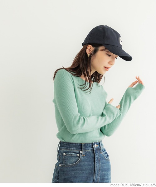 coca(coca)(コカ)の「中肉厚クルーネックリブニット(ニット/セーター・レディース・ベージュ/ライトブルー・S/M/L)」の5枚目の写真