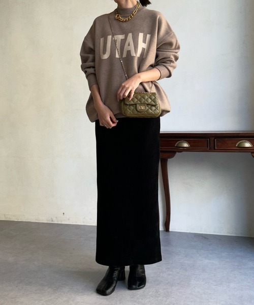 DouDou（ドゥドゥ）の「【WEB限定】UTAHジャガードロゴニット（ニット/セーター・レディース・ブラック/ベージュ/パープル・FREE）」の4枚目の写真