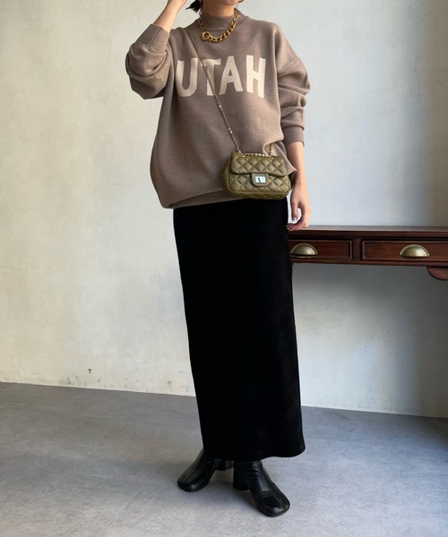 DouDou（ドゥドゥ）の「【WEB限定】UTAHジャガードロゴニット（ニット/セーター・レディース・ブラック/ベージュ/パープル・FREE）」の7枚目の写真