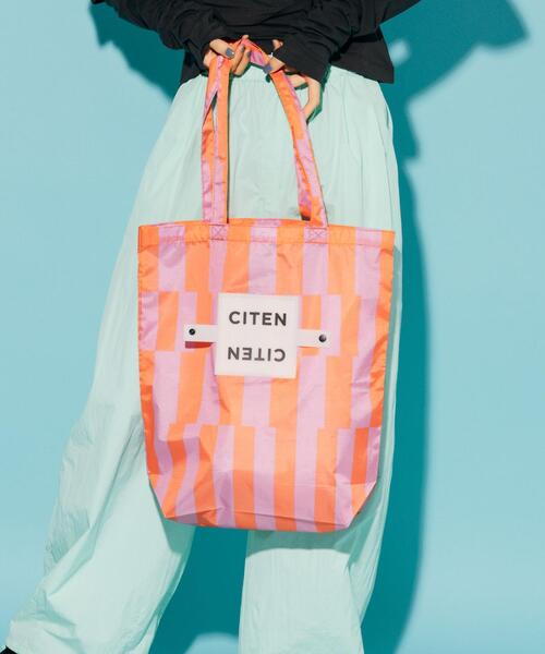 CITEN＞くるくるパッチン ストライプ トートバッグ（エコバッグ
