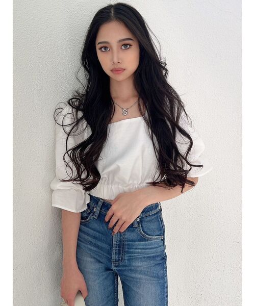 GYDA（ジェイダ）の「BACKリボン スクエアネックブラウス（シャツ/ブラウス・レディース・ブラック/オフホワイト・FREE）」の3枚目の写真