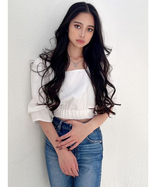 GYDA（ジェイダ）の「BACKリボン スクエアネックブラウス（シャツ/ブラウス・レディース・ブラック/オフホワイト・FREE）」の4枚目の写真