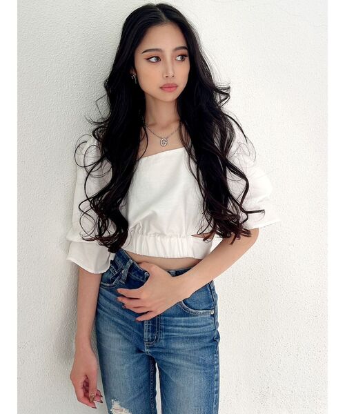 GYDA（ジェイダ）の「BACKリボン スクエアネックブラウス（シャツ/ブラウス・レディース・ブラック/オフホワイト・FREE）」の5枚目の写真