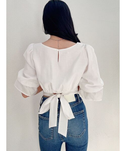 GYDA（ジェイダ）の「BACKリボン スクエアネックブラウス（シャツ/ブラウス・レディース・ブラック/オフホワイト・FREE）」の7枚目の写真