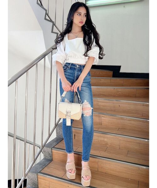 GYDA（ジェイダ）の「BACKリボン スクエアネックブラウス（シャツ/ブラウス・レディース・ブラック/オフホワイト・FREE）」の11枚目の写真