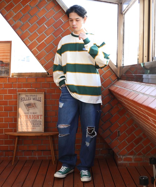 8(eight)(エイト)の「ダメージデニムワイドパンツ(デニムパンツ・メンズ・サックスブルー/ブラック/ブルー・MEDIUM/LARGE)」の4枚目の写真