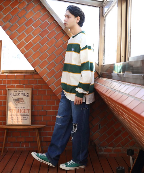 8(eight)(エイト)の「ダメージデニムワイドパンツ(デニムパンツ・メンズ・サックスブルー/ブラック/ブルー・MEDIUM/LARGE)」の5枚目の写真