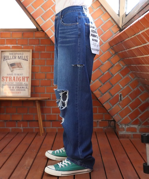 8(eight)(エイト)の「ダメージデニムワイドパンツ(デニムパンツ・メンズ・サックスブルー/ブラック/ブルー・MEDIUM/LARGE)」の7枚目の写真