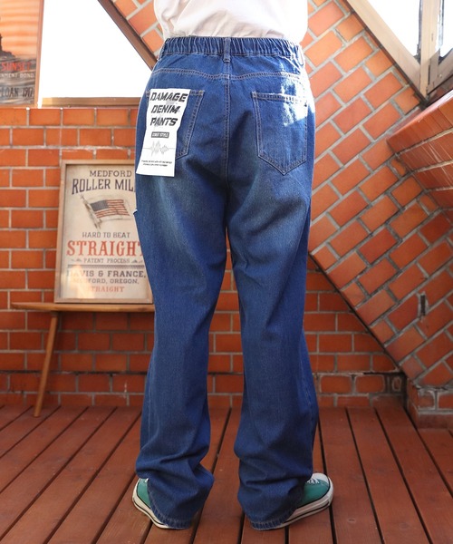 8(eight)(エイト)の「ダメージデニムワイドパンツ(デニムパンツ・メンズ・サックスブルー/ブラック/ブルー・MEDIUM/LARGE)」の8枚目の写真