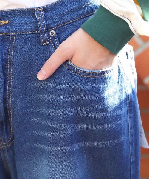 8(eight)(エイト)の「ダメージデニムワイドパンツ(デニムパンツ・メンズ・サックスブルー/ブラック/ブルー・MEDIUM/LARGE)」の13枚目の写真