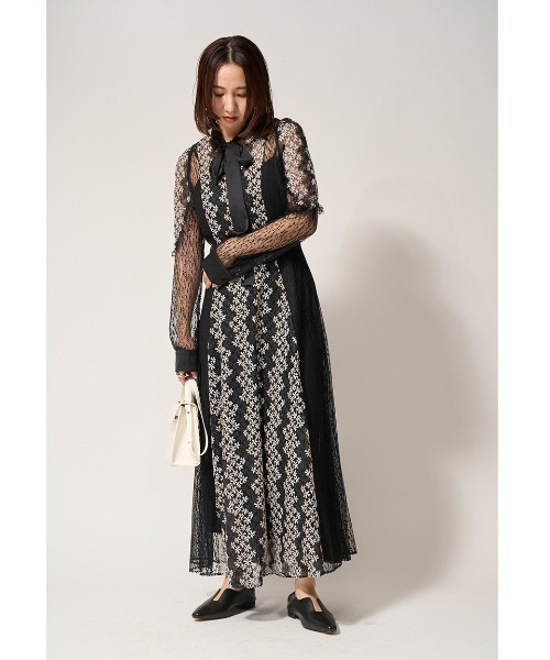 FRAY I.D（フレイアイディー）の「刺繍レースコンビボウタイドレス