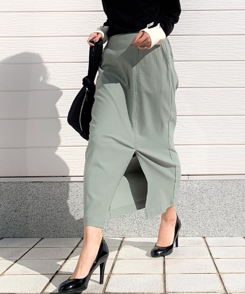 Q（キュー）の「ストレッチタイトスカート（スカート・レディース・ライトグレー/ライトグリーン/ネイビー・MEDIUM）」の3枚目の写真