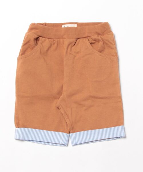 kids zoo(キッズズー)の「裾ストライプ柄無地5分丈ハーフパンツ(その他パンツ・キッズ・グリーン/ブラウン・90/80)」の2枚目の写真
