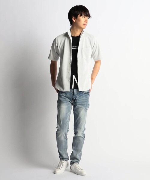 HIDEAWAYS NICOLE（ハイダウェイニコル）の「ボックスミニワッフルイタリアンカラー半袖シャツ（シャツ/ブラウス・メンズ・ホワイト×ブラック/ネイビー/ホワイト・MEDIUM/LARGE/X-LARGE/M）」の15枚目の写真