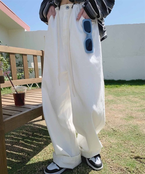 NANEA（ナネア）の「イージーワイドストレートパンツ　カラーパンツ（その他パンツ・レディース・サックスブルー/ピンク/ホワイト・ONE SIZE/SMALL/MEDIUM/LARGE/X-LARGE/XX-LARGE）」の8枚目の写真