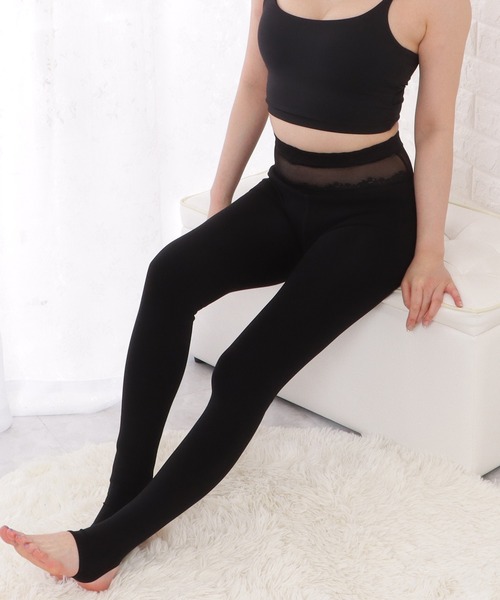 セール】毛布風裏起毛花柄ウエストタイツ（タイツ/ストッキング